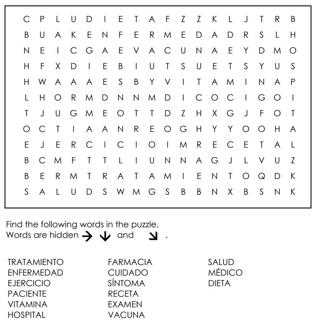 printable word search puzzles in spanish | health